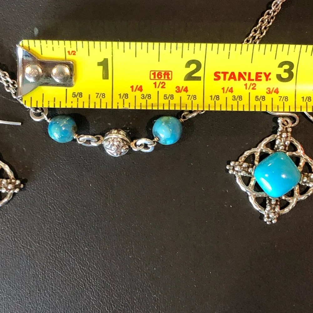 LOIS HILL & MICHAEL DAWKINS Sterling Silver Turquoise Necklace and Earring Set